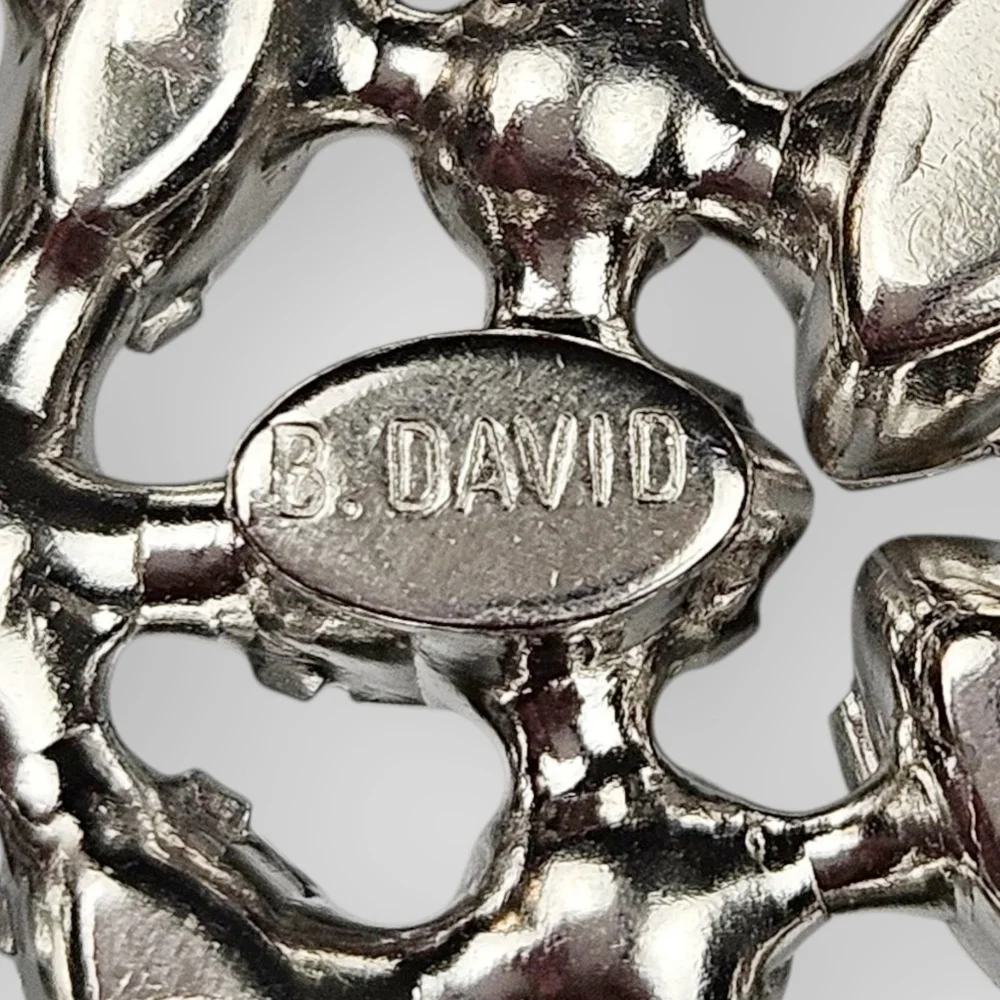Vintage Rhinestone Flower Brooch Green White Rhodium Plated Snowflake B David
